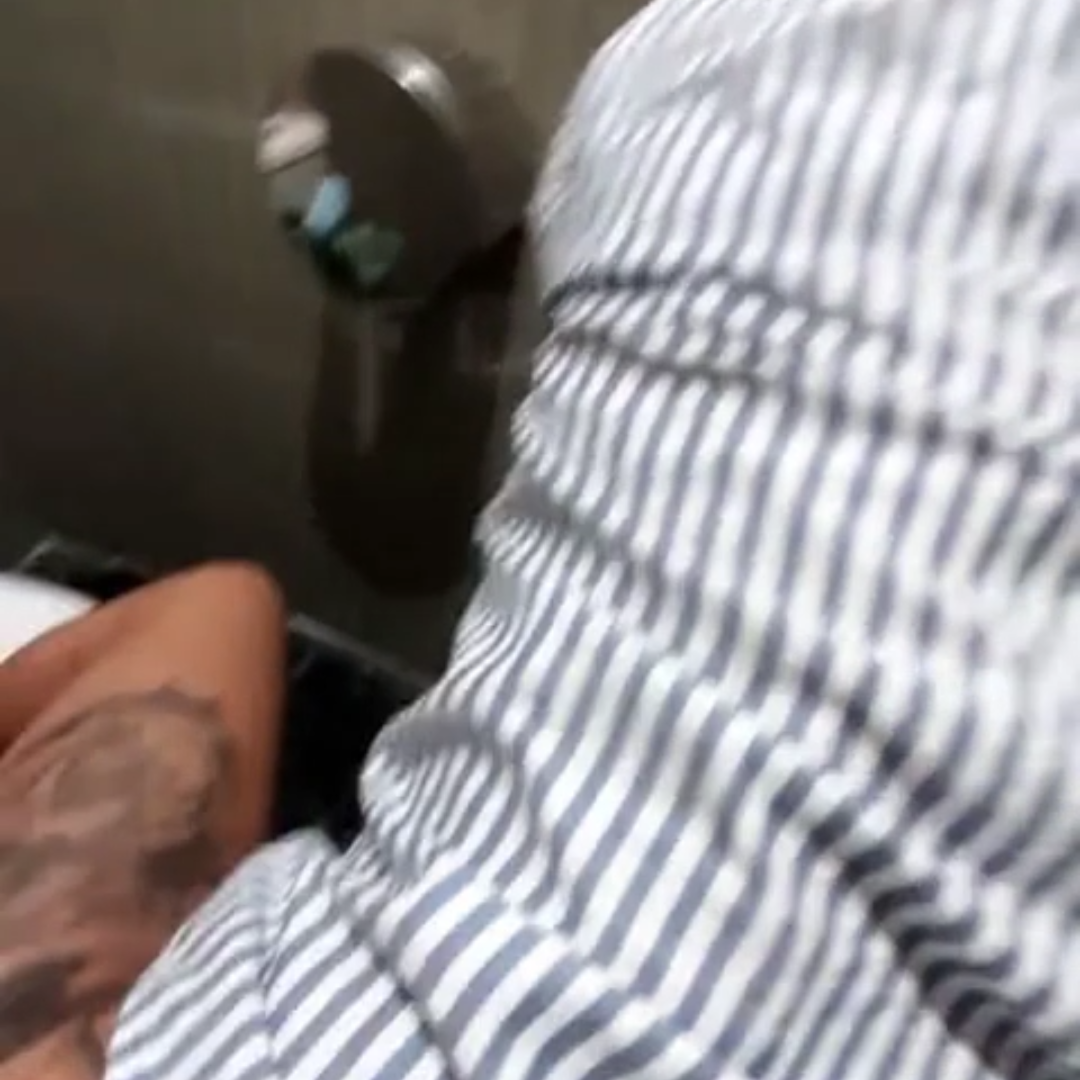 working couple fucking in the public bathroom